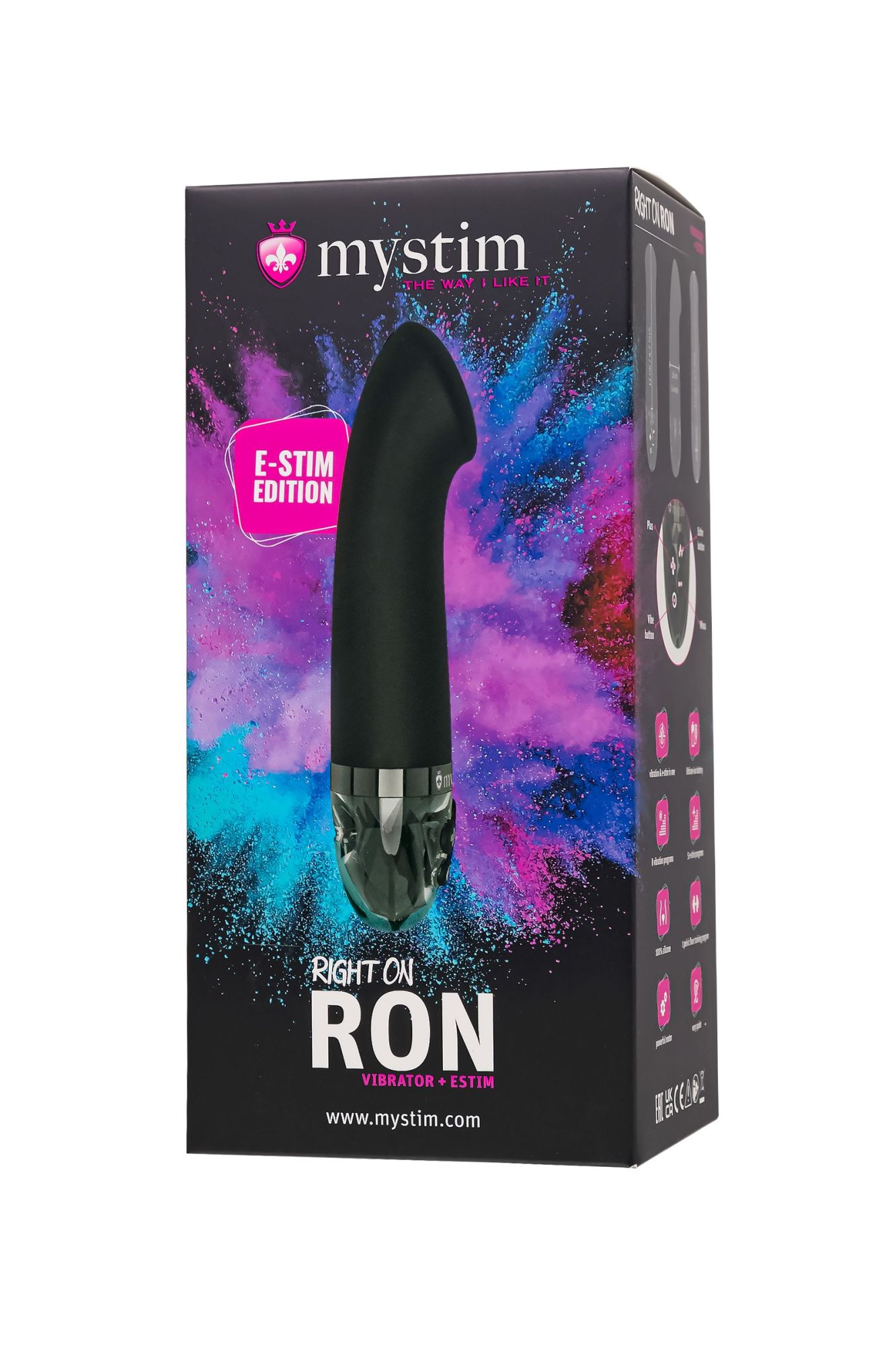 вибратор mystim right on ron с электростимуляцией,силикон, черный, 16,5 см в России