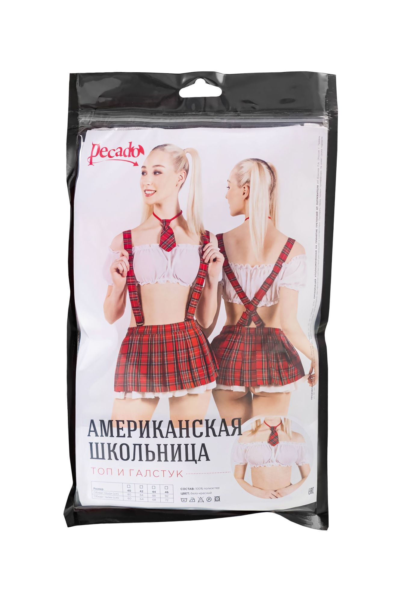 Эротическое верхняя часть костюма «американская школьница», pecado bdsm, топ, галстук, бело-красный, 44 в России