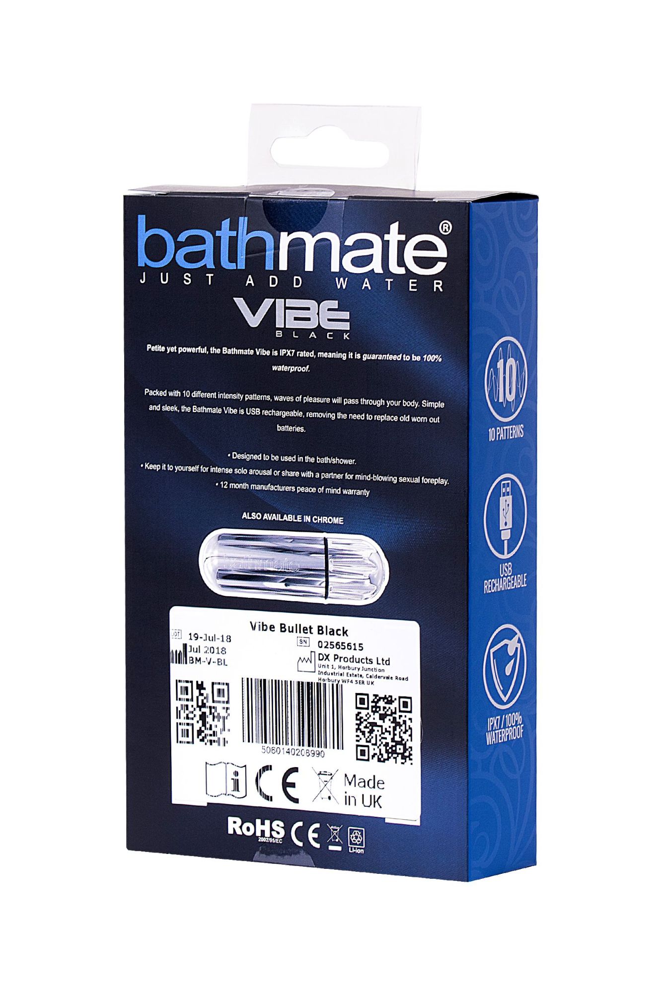 вибропуля bathmate vibe bullet black, перезаряжаемая, водонепронецаемая, пластик, черная в России