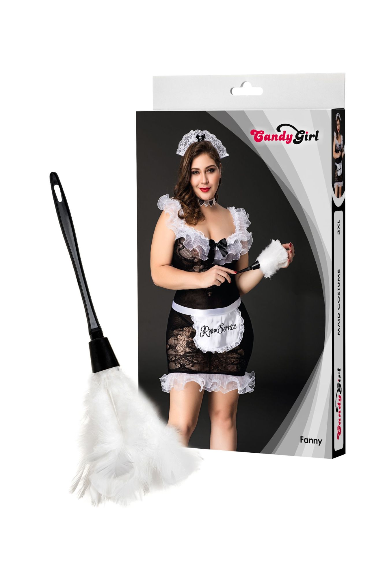 Эротическое костюм горничной candy girl fanny (платье, ободок, чокер, фартук,метелка) черно-белый, 2xl в России