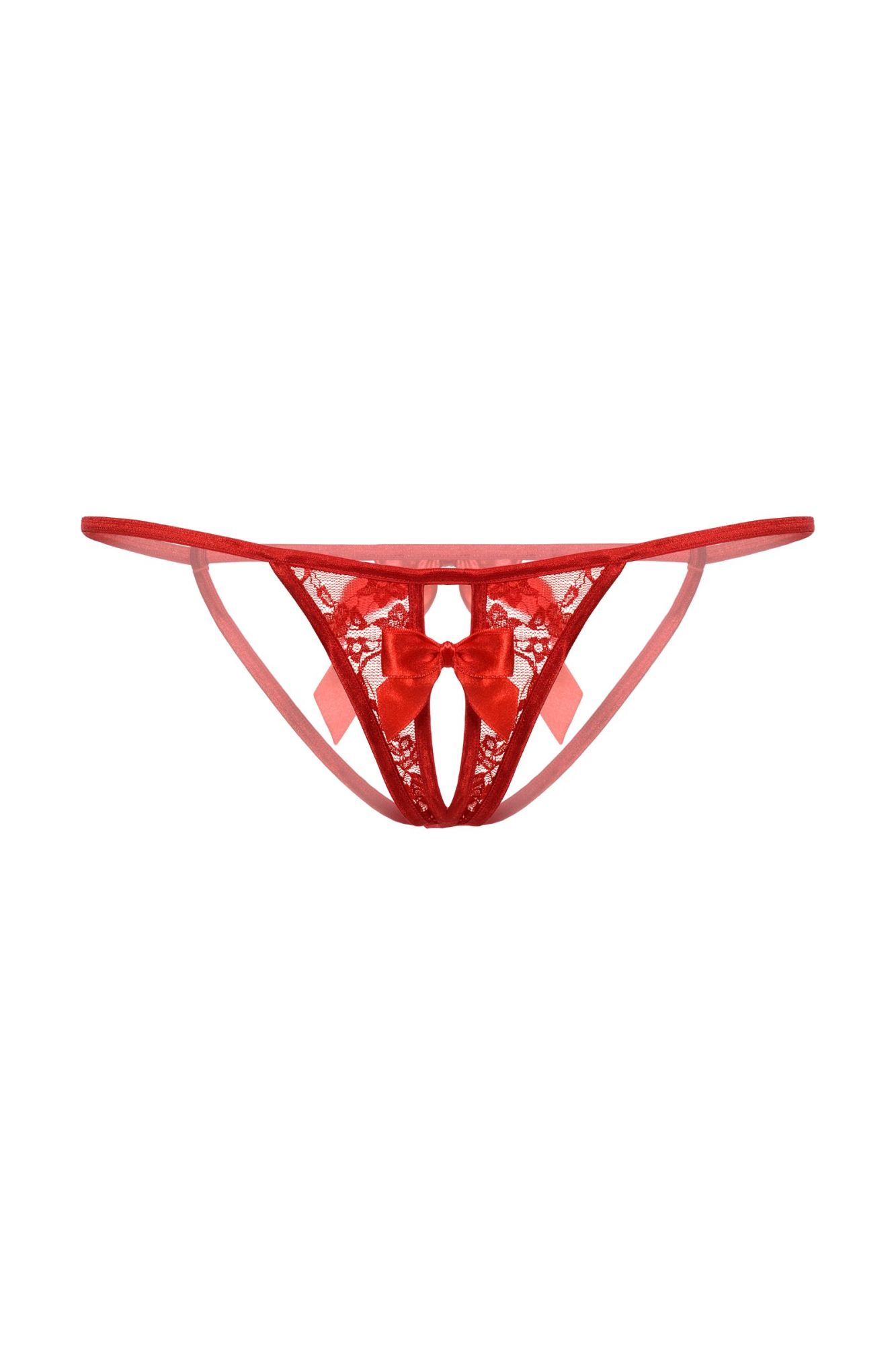 Эротическое стринги с бантиком открытые кружевные softline collection, красный, s/l в России