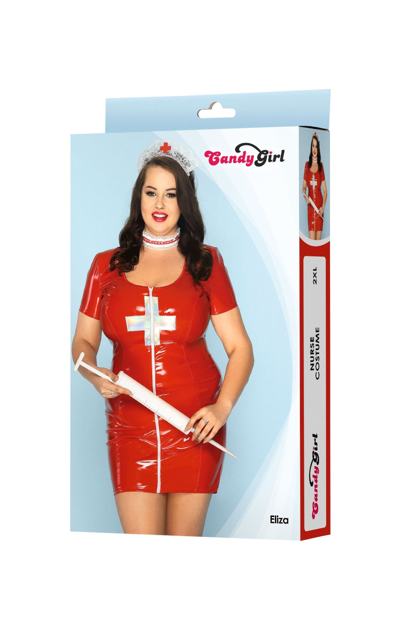 Эротическое костюм медсестры candy girl eliza (платье, чокер, головной убор) красный, 2xl в России