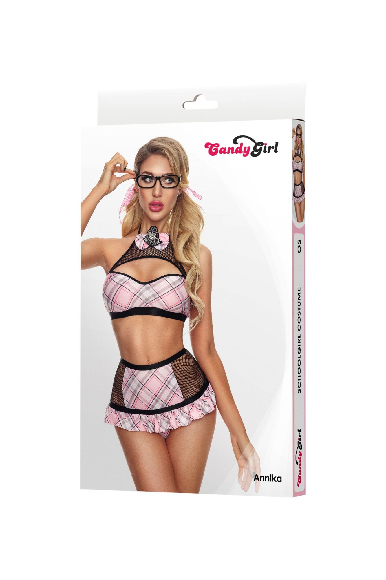 Эротическое костюм школьницы candy girl annika (топ, трусики, значок, очки, аксессуары) розовый, os в России