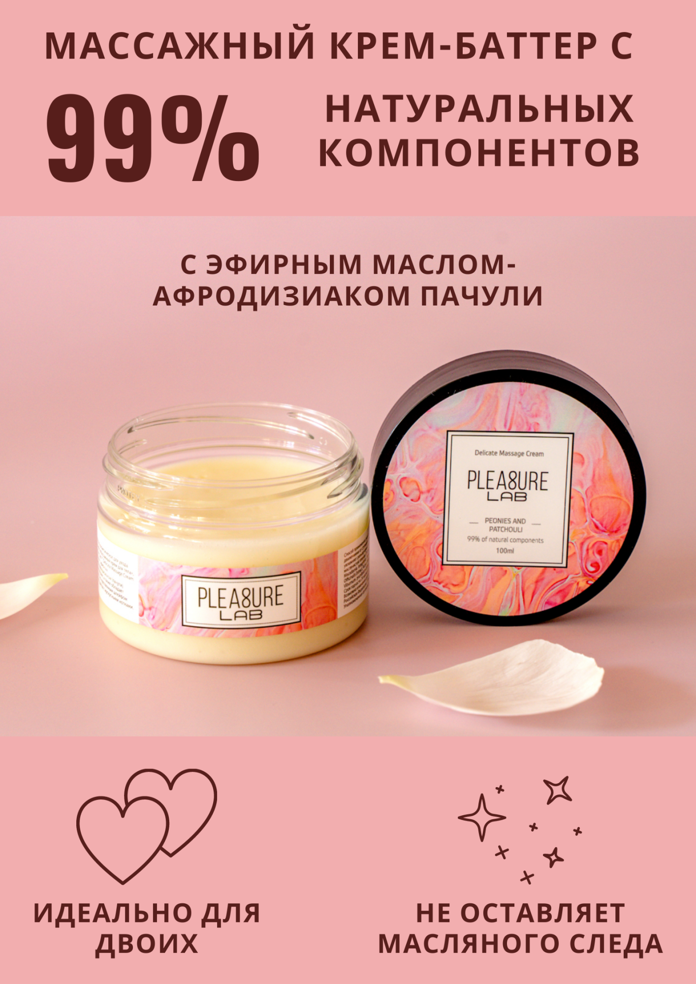 массажный крем pleasure lab delicate пионы и пачули 100 мл 1074-02lab в России