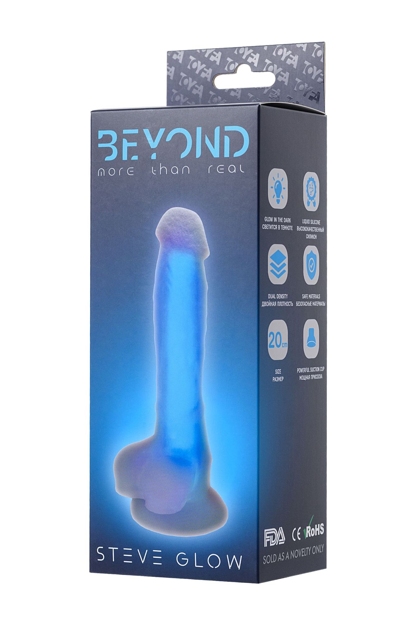 фаллоимитатор, светящийся в темноте, beyond by toyfa, steve glow, силикон, прозрачный, 20 см в России