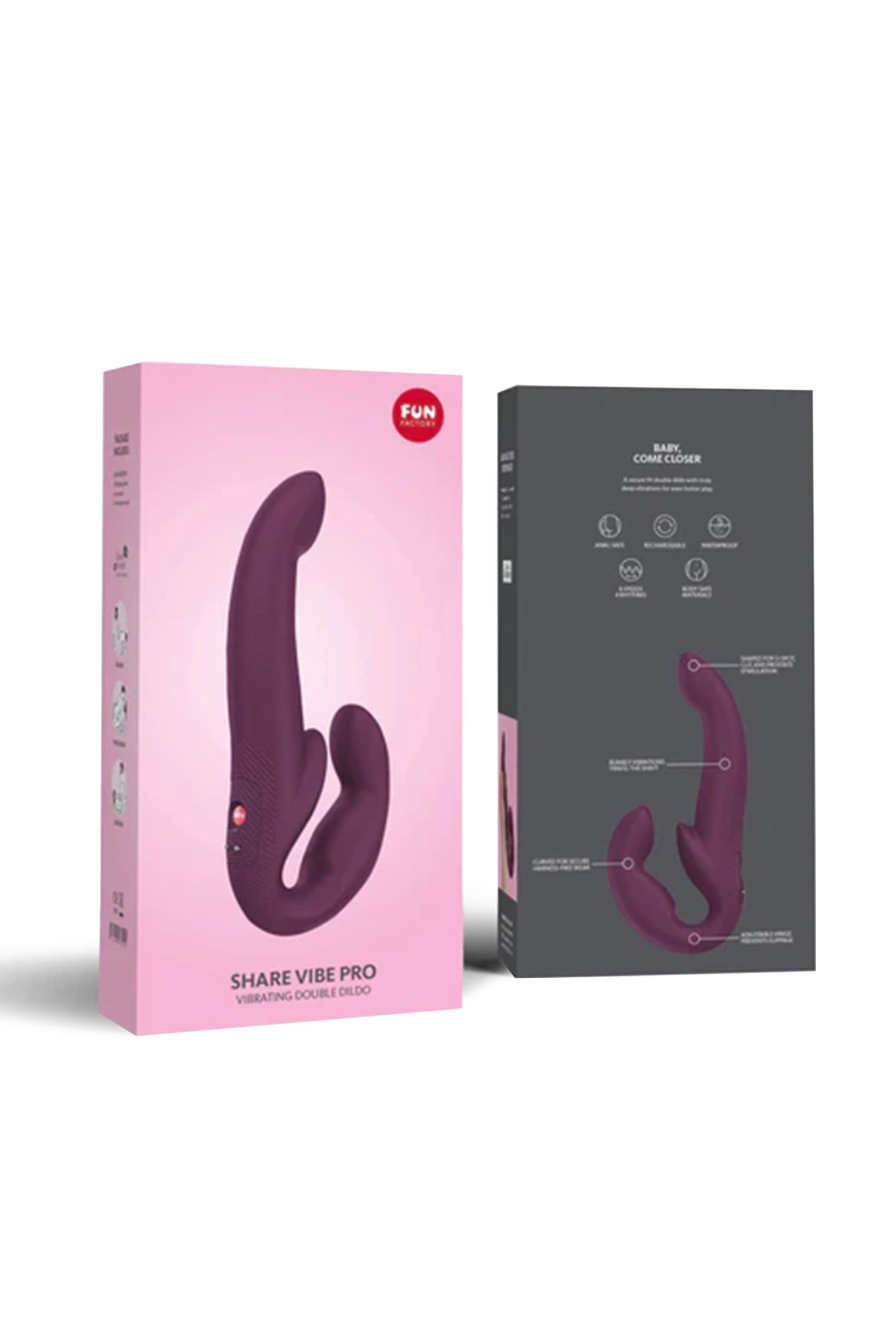 анатомический безремневой страпон fun factory share vibe pro , силикон, бордовый в России