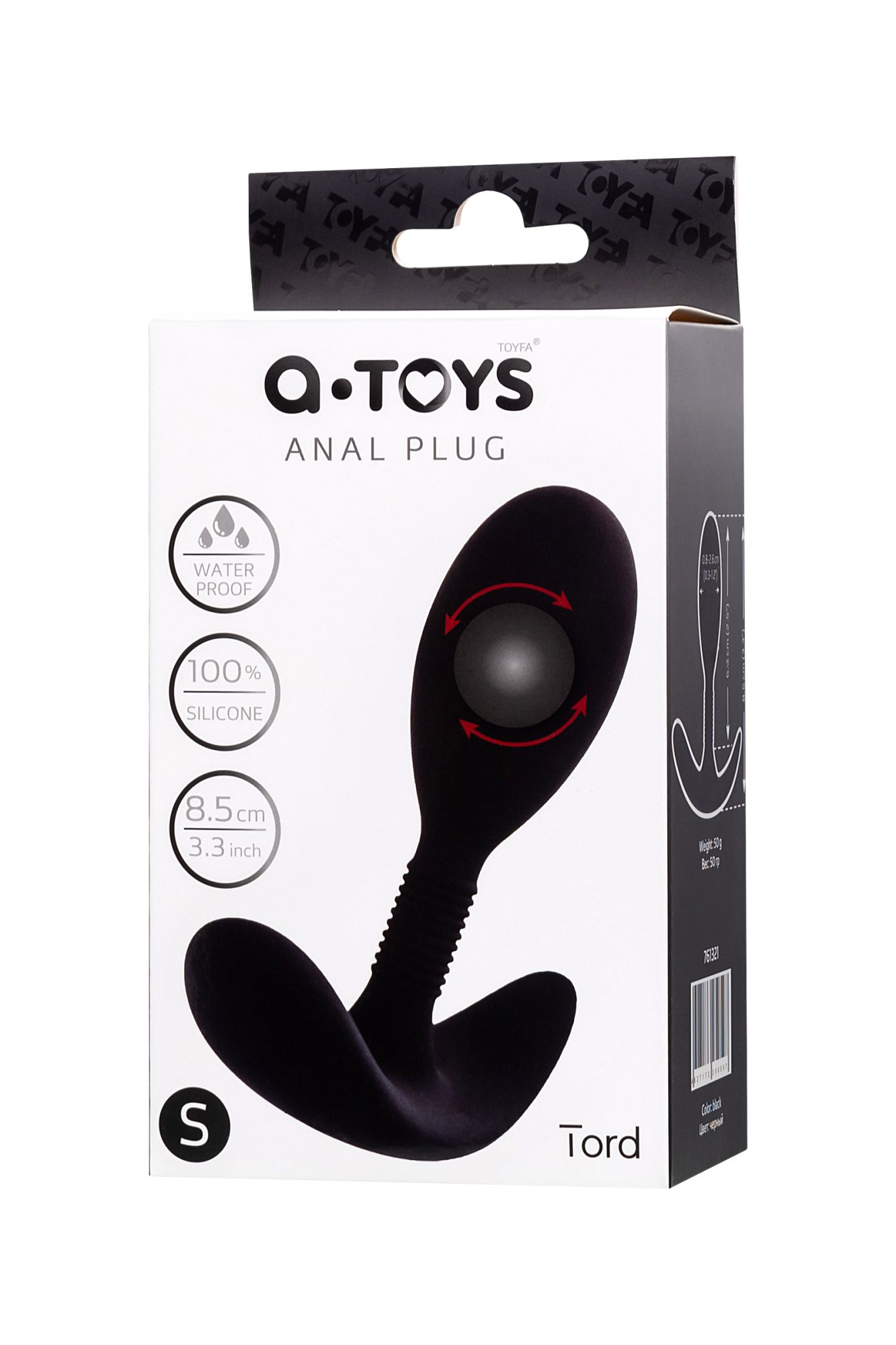 анальная втулка a-toys by toyfa tord s, силикон, черная, 8,5 см в России