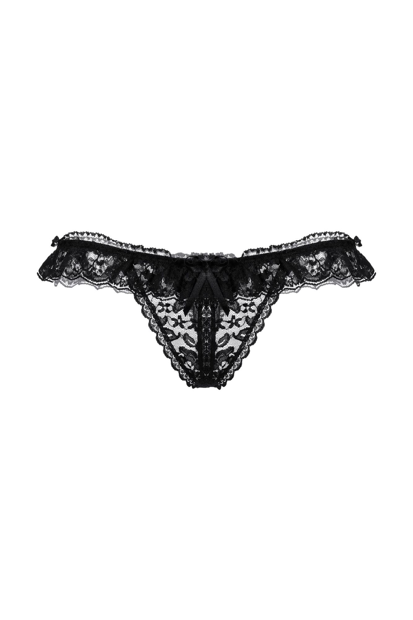 Эротическое стринги с кружевной рюшей открытые softline collection, черный, s/l в России