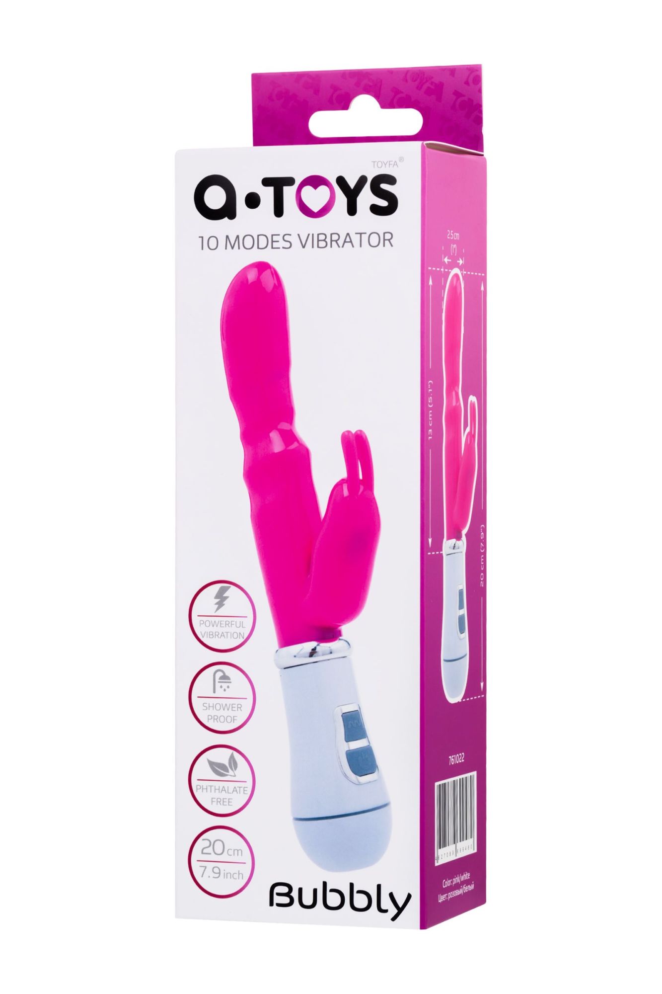 вибратор с клиторальным стимулятором a-toys by toyfa, tpe, розовый, 20 см в России