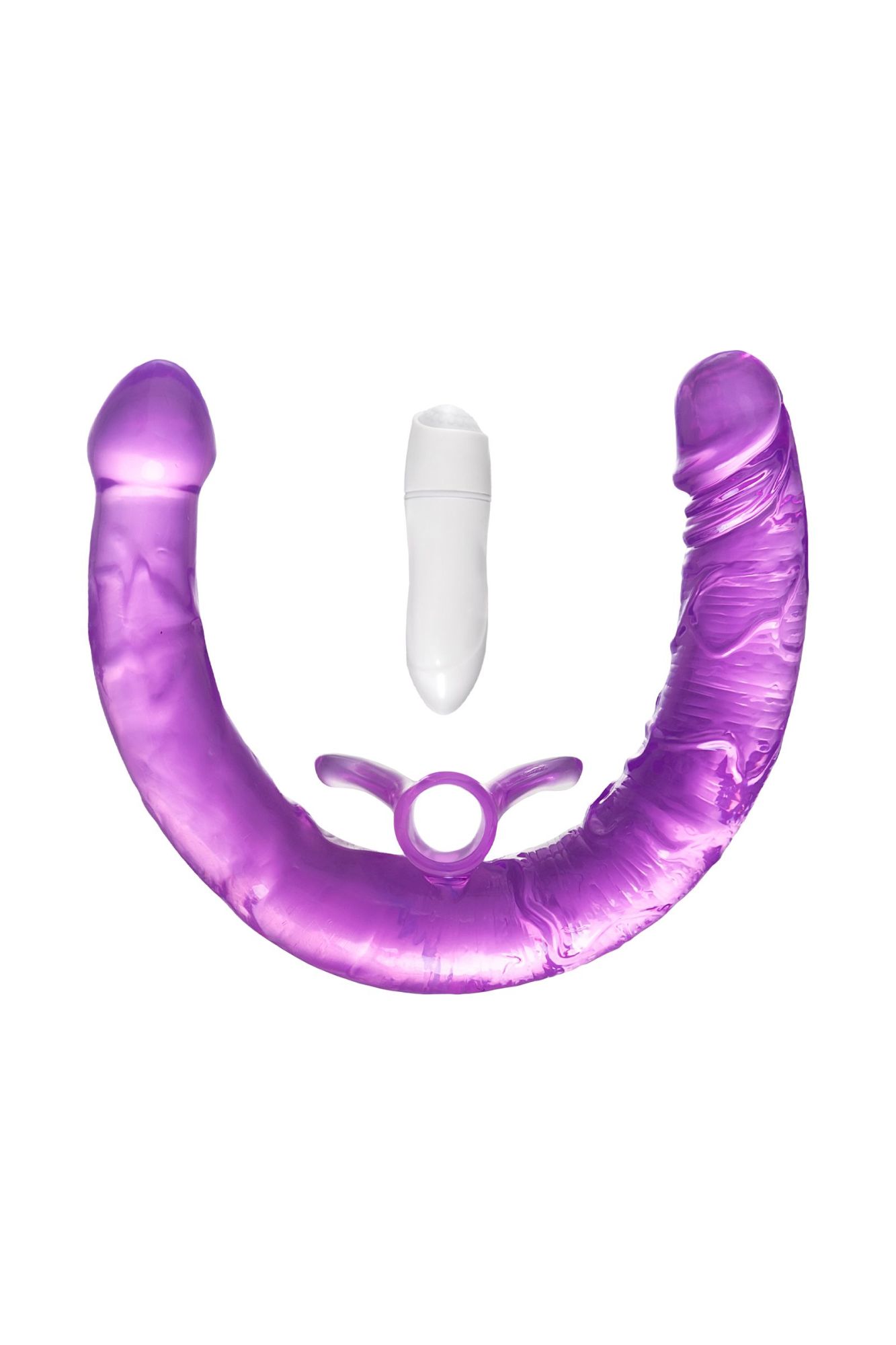 фаллоимитатор двусторонний с вибропулей toyfa double dildo with vibro bullet, tpr, фиолетовый, 35 см в России
