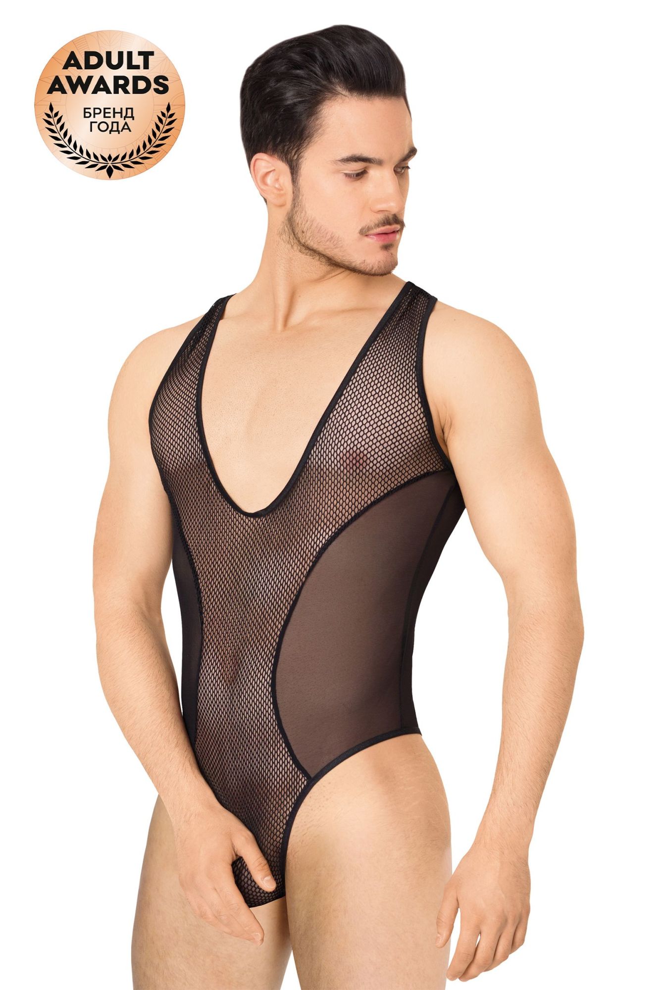 Эротическое боди из сетки мужское softline collection, черный, m/l в России