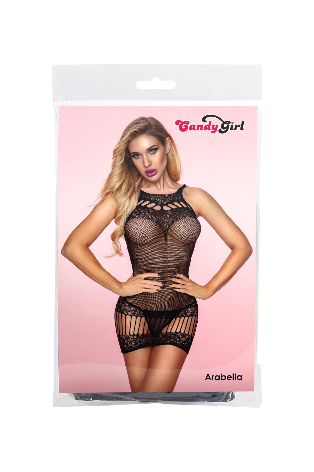 Эротическое платье-сетка и стринги candy girl arabella черные, os в России