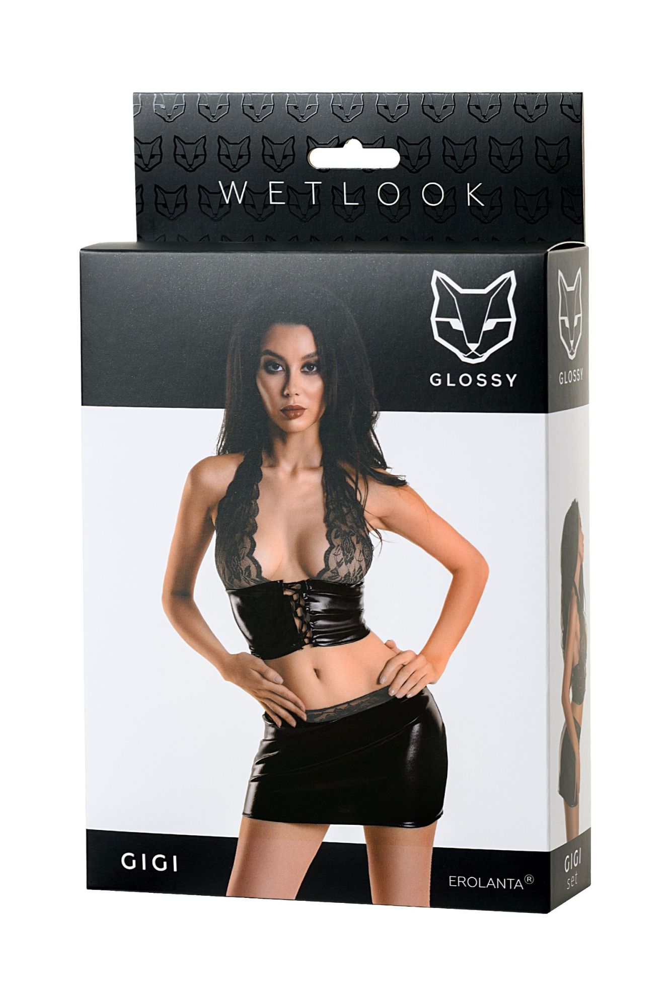 Эротическое комплект glossy gigi из материала wetlook, черный, l в России