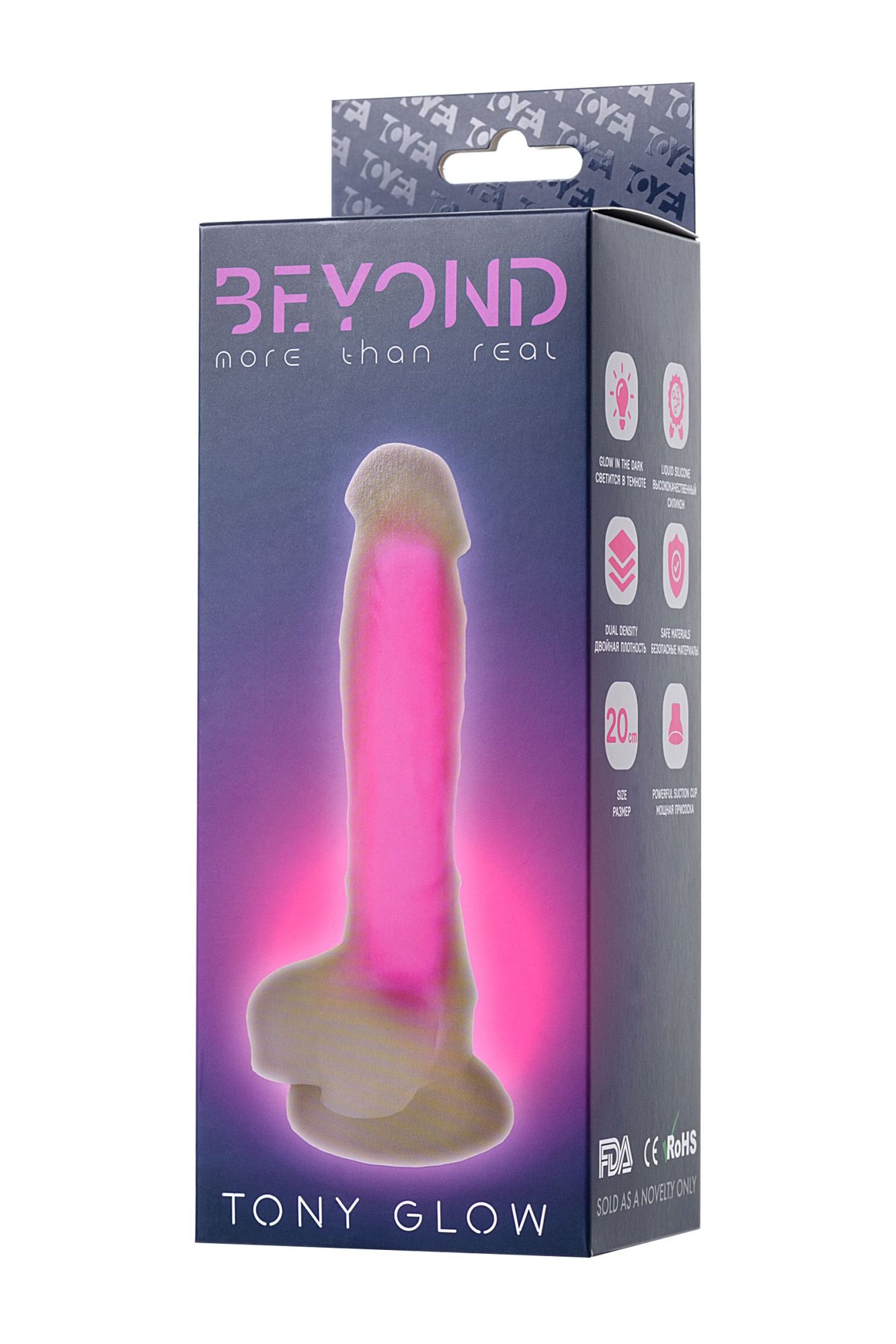 фаллоимитатор, светящийся в темноте, beyond by toyfa, tony glow, силикон, прозрачный, 20 см в России
