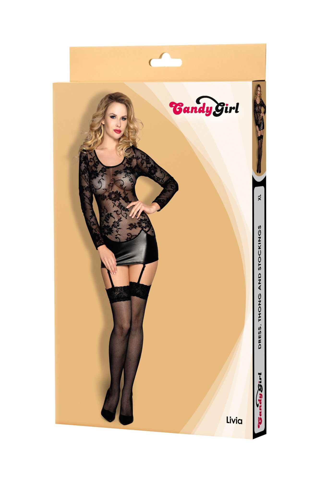 Эротическое платье с пажами, стринги и чулки candy girl livia черные, xl в России